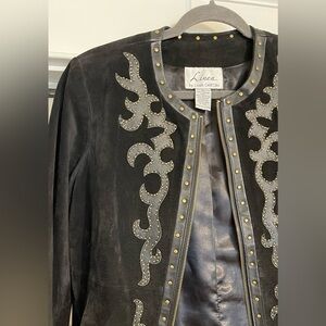 Genuine Suede & Leather Linea by Louis Dell’Olia Embellished Black Jacket